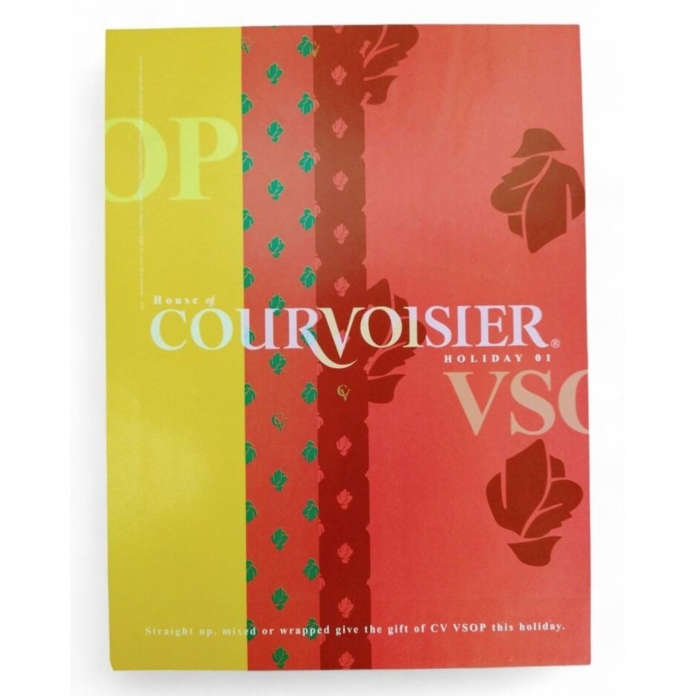 2001 Courvoisier VSOP Print Ad Holiday Gift Wrap Scene Y2K Straight Up Mixed